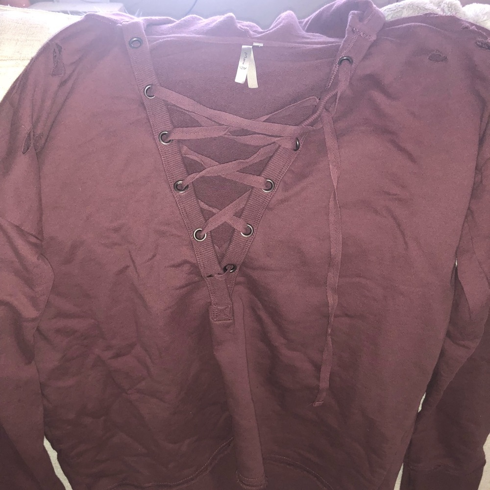 Cross in front comfy sweatshirt with hood